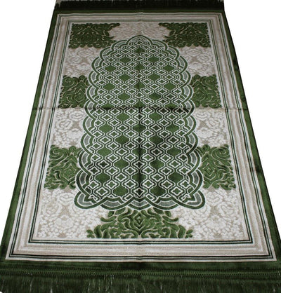 Aydin Prayer Rug Velvet Amber Seccade Islamic Prayer Rug Garden Maze Green - Modefa 