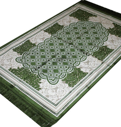 Aydin Prayer Rug Velvet Amber Seccade Islamic Prayer Rug Garden Maze Green - Modefa 