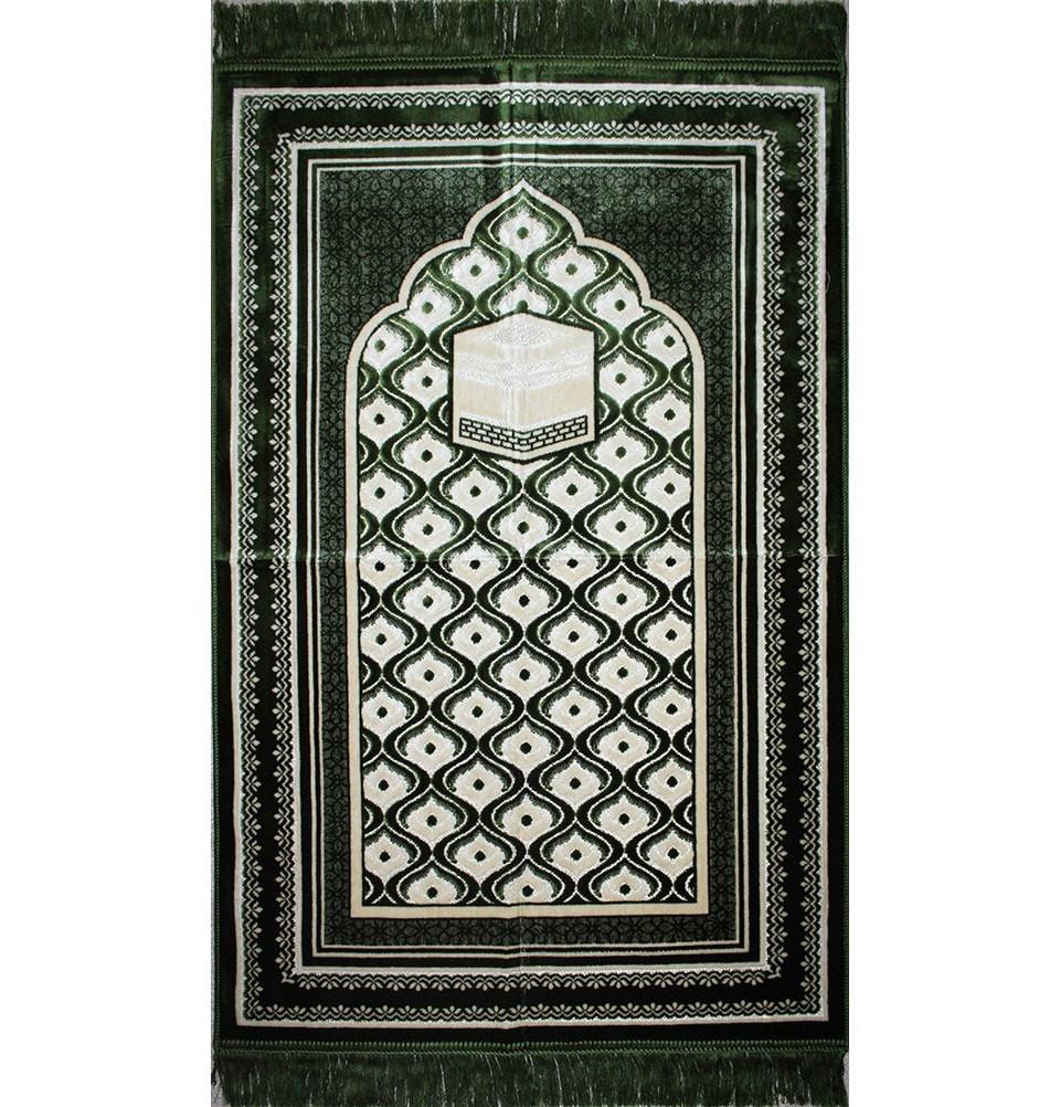 Aydin Prayer Rug Velvet Amber Seccade Islamic Prayer Rug Kaba Green - Modefa 