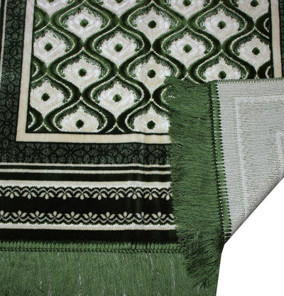 Aydin Prayer Rug Velvet Amber Seccade Islamic Prayer Rug Kaba Green - Modefa 