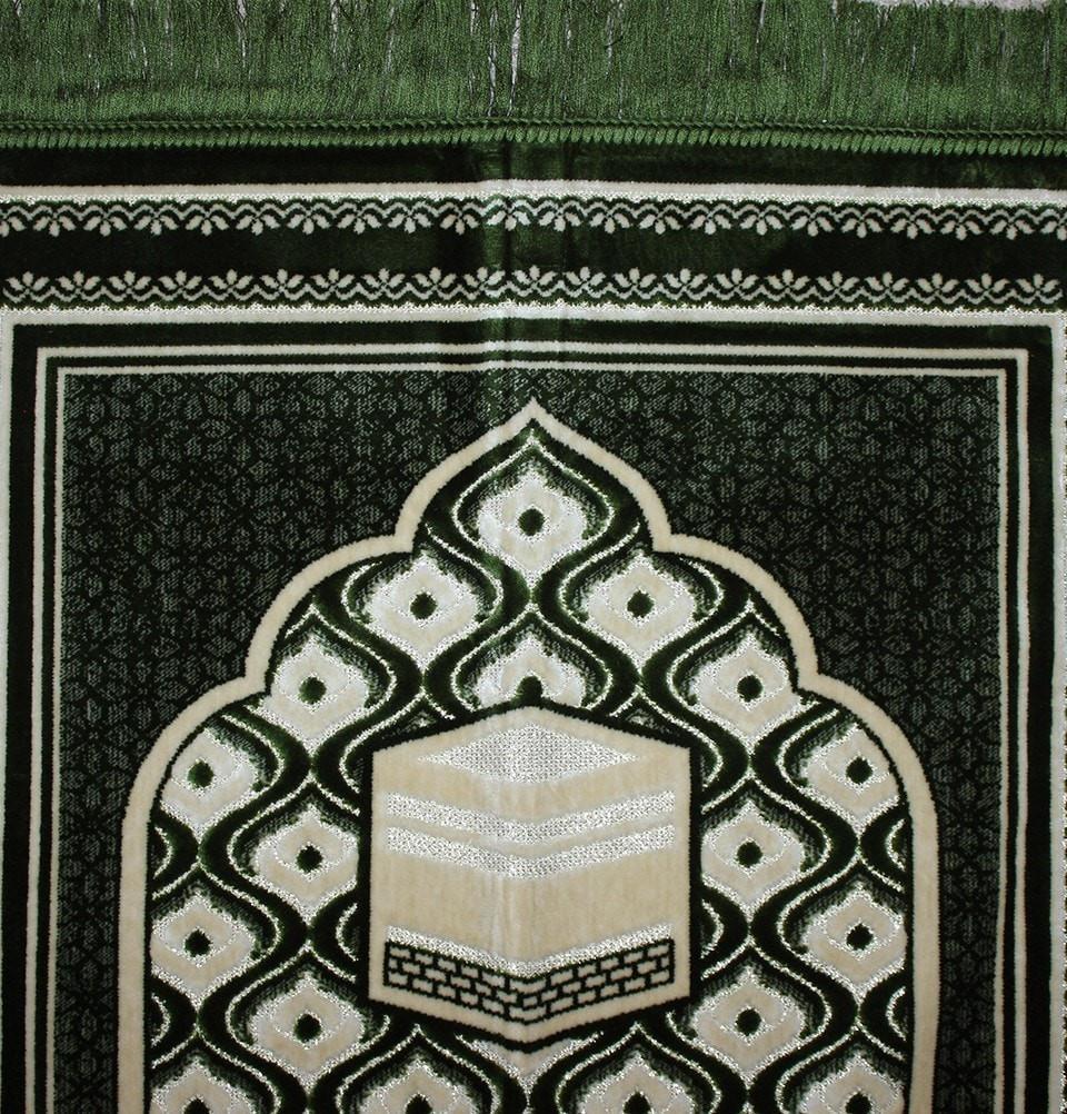 Aydin Prayer Rug Velvet Amber Seccade Islamic Prayer Rug Kaba Green - Modefa 