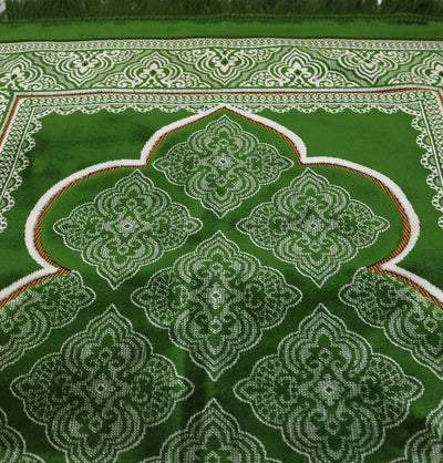 Aydin Prayer Rug Green Velvet Wide Large Islamic Prayer Rug Elegant Green