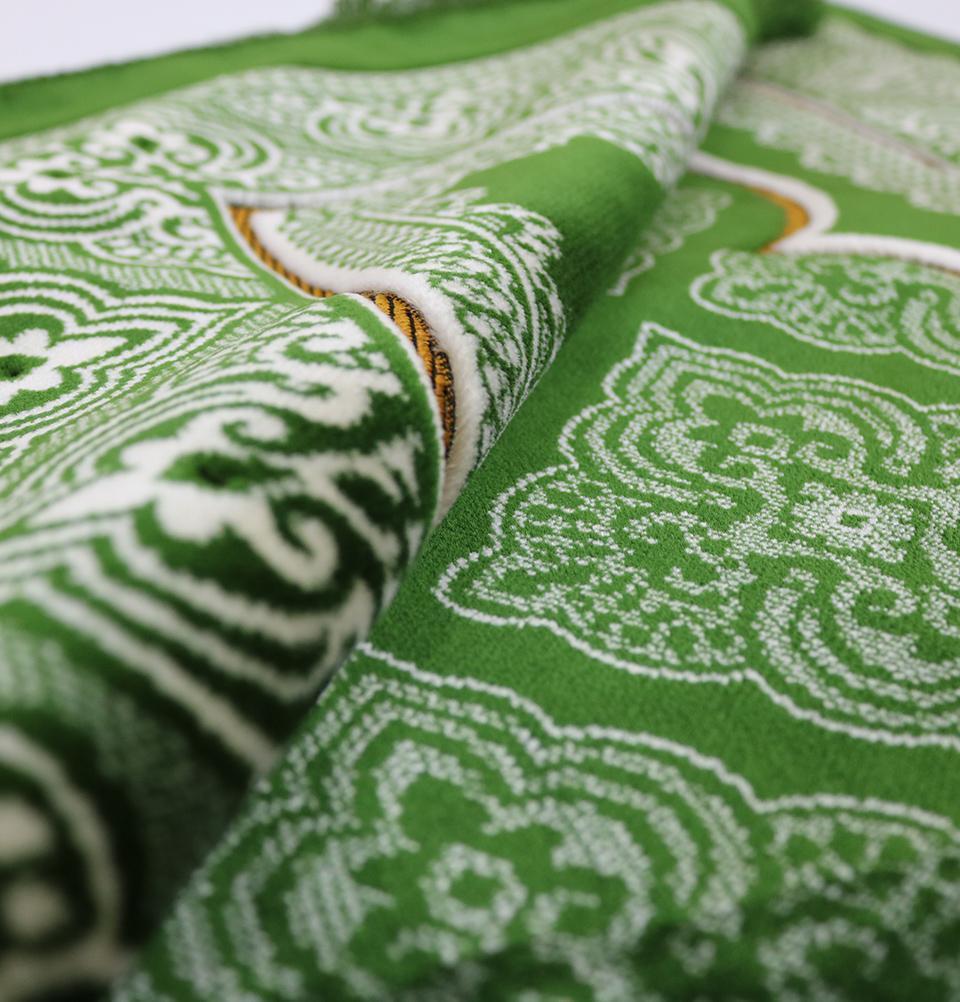 Aydin Prayer Rug Green Velvet Wide Large Islamic Prayer Rug Elegant Green