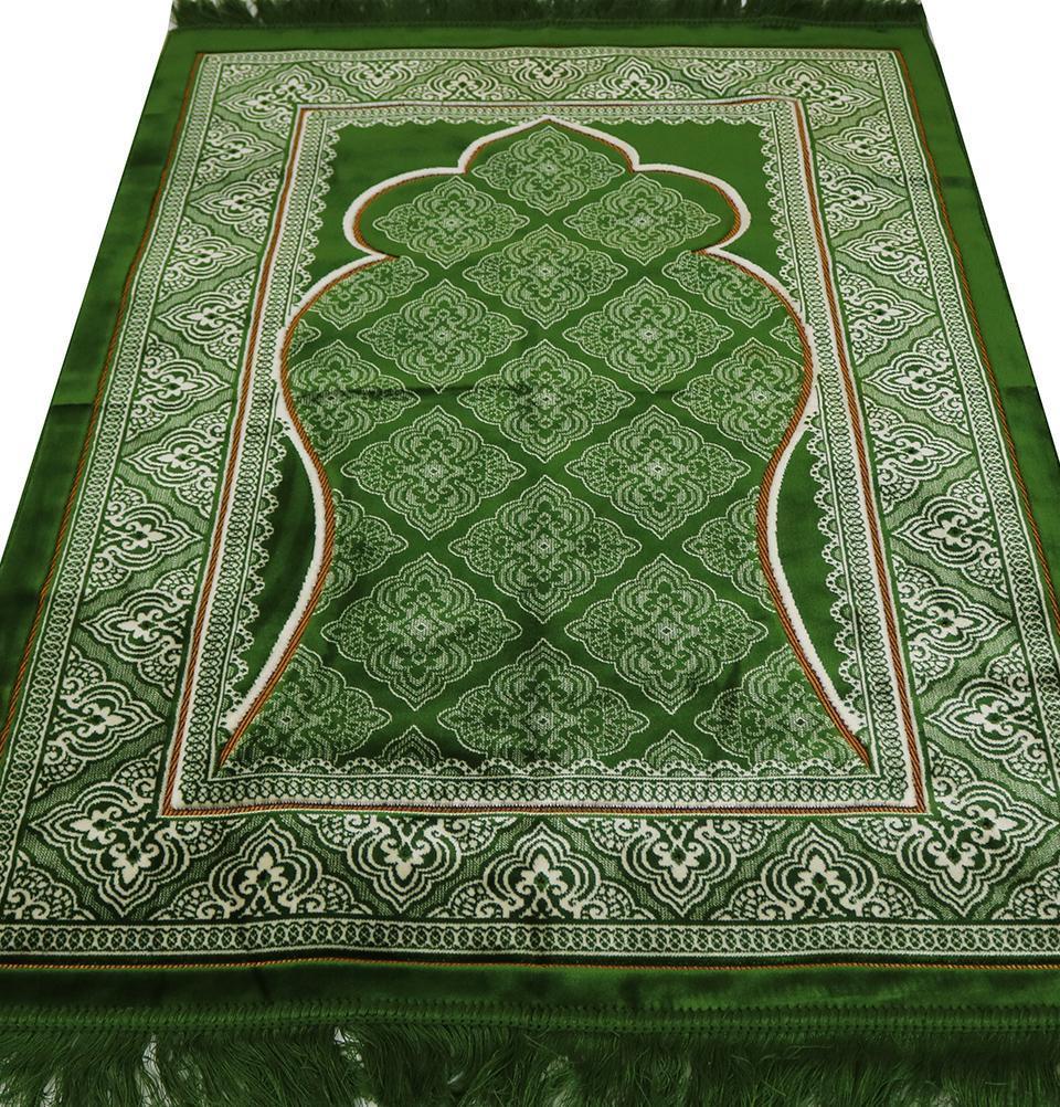 Aydin Prayer Rug Green Velvet Wide Large Islamic Prayer Rug Elegant Green
