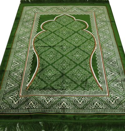 Aydin Prayer Rug Green Velvet Wide Large Islamic Prayer Rug Elegant Green