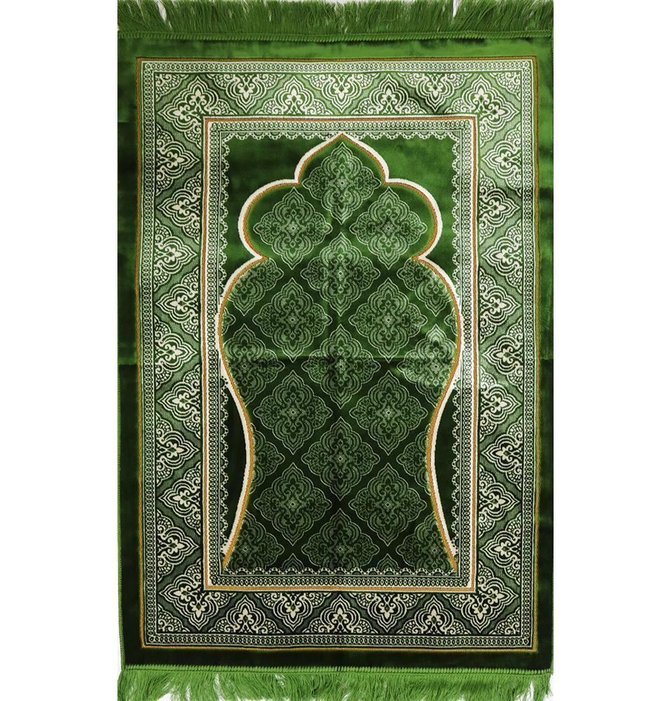 Aydin Prayer Rug Green Velvet Wide Large Islamic Prayer Rug Elegant Green