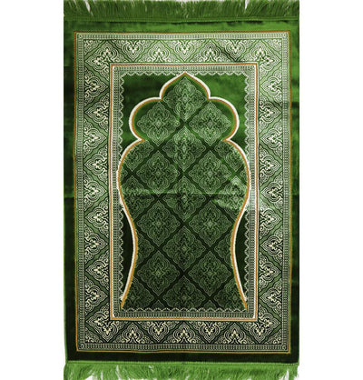 Aydin Prayer Rug Green Velvet Wide Large Islamic Prayer Rug Elegant Green