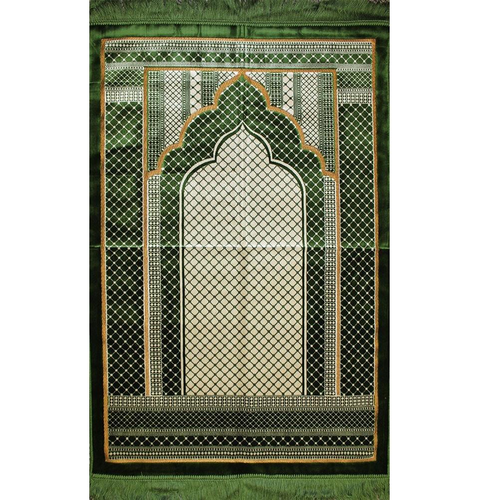 Plush Velvet Islamic Prayer Rug Green Extra Large