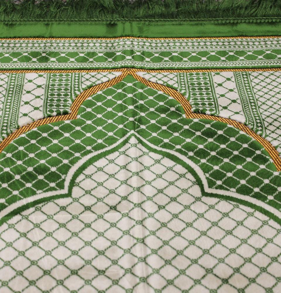 Aydin Prayer Rug Velvet Wide Large Islamic Prayer Rug Geometric Green - Modefa 