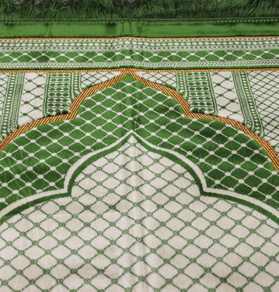 Aydin Prayer Rug Velvet Wide Large Islamic Prayer Rug Geometric Green - Modefa 