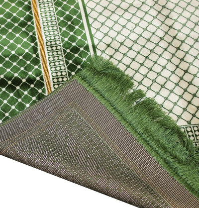 Aydin Prayer Rug Velvet Wide Large Islamic Prayer Rug Geometric Green - Modefa 