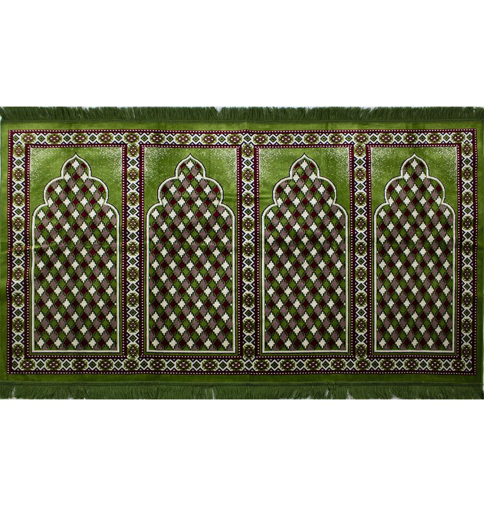 Wide 4 Person Masjid Prayer Rug Green / Red