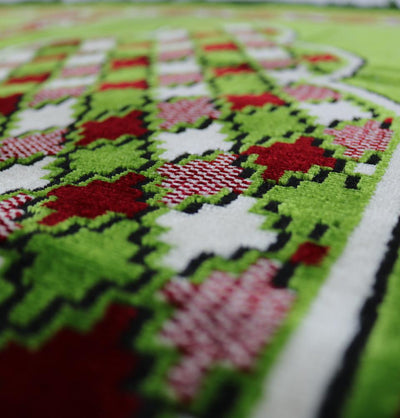 Wide 4 Person Masjid Prayer Rug Green / Red
