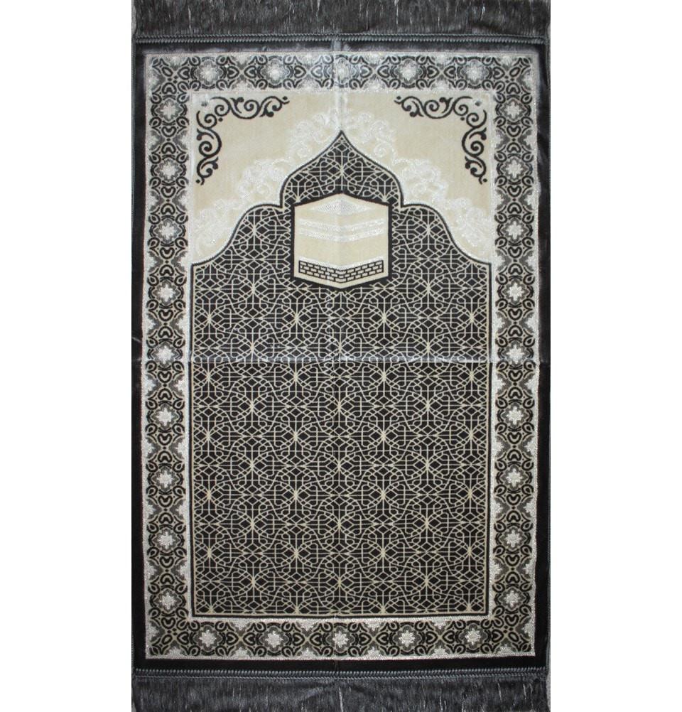 Aydin Prayer Rug Velvet Amber Seccade Prayer Rug Kaba Grey - Modefa 