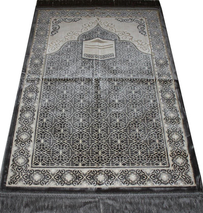 Aydin Prayer Rug Velvet Amber Seccade Prayer Rug Kaba Grey - Modefa 