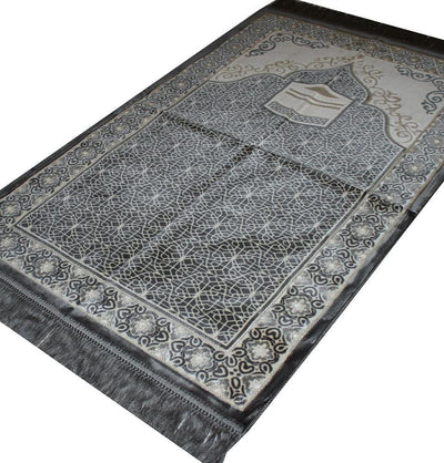 Aydin Prayer Rug Velvet Amber Seccade Prayer Rug Kaba Grey - Modefa 