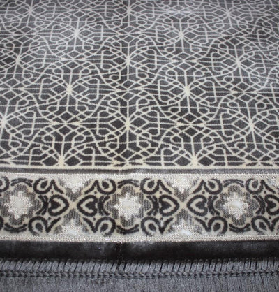 Aydin Prayer Rug Velvet Amber Seccade Prayer Rug Kaba Grey - Modefa 