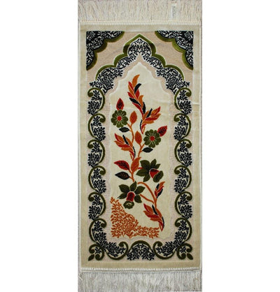 Aydin Prayer Rug Child Velvet Floral Prayer Rug - Ivory / Green - Modefa 