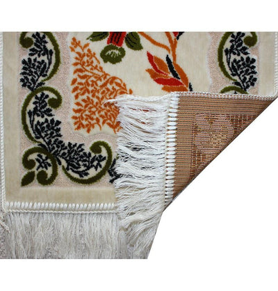 Aydin Prayer Rug Child Velvet Floral Prayer Rug - Ivory / Green - Modefa 