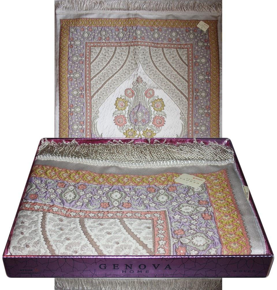 Aydin Prayer Rug Large Wide Luxury Embroidered Islamic Prayer Mat Gift Box 'Jacobean' Tulip- Orange / Purple - Modefa 