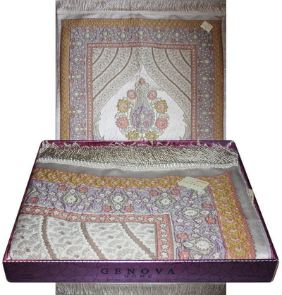 Aydin Prayer Rug Large Wide Luxury Embroidered Islamic Prayer Mat Gift Box 'Jacobean' Tulip- Orange / Purple - Modefa 