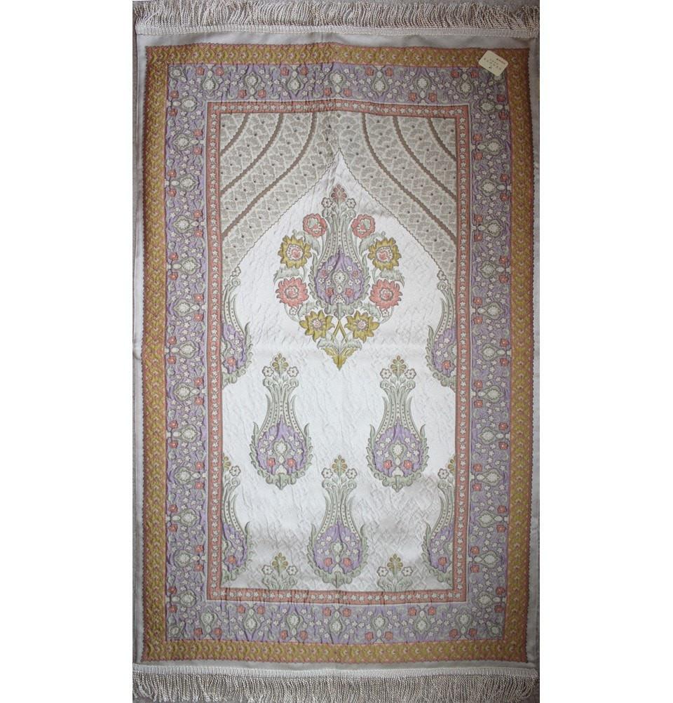 Aydin Prayer Rug Large Wide Luxury Embroidered Islamic Prayer Mat Gift Box 'Jacobean' Tulip- Orange / Purple - Modefa 