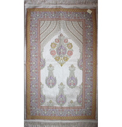 Aydin Prayer Rug Large Wide Luxury Embroidered Islamic Prayer Mat Gift Box 'Jacobean' Tulip- Orange / Purple - Modefa 