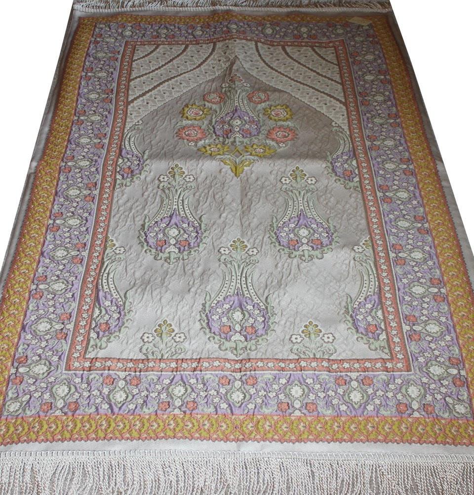 Aydin Prayer Rug Large Wide Luxury Embroidered Islamic Prayer Mat Gift Box 'Jacobean' Tulip- Orange / Purple - Modefa 
