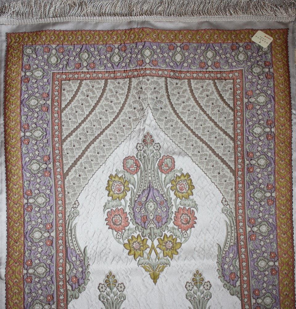 Aydin Prayer Rug Large Wide Luxury Embroidered Islamic Prayer Mat Gift Box 'Jacobean' Tulip- Orange / Purple - Modefa 