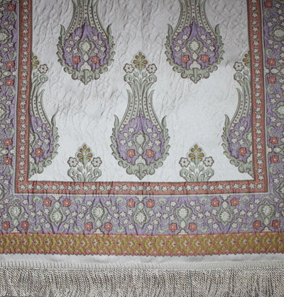 Aydin Prayer Rug Large Wide Luxury Embroidered Islamic Prayer Mat Gift Box 'Jacobean' Tulip- Orange / Purple - Modefa 