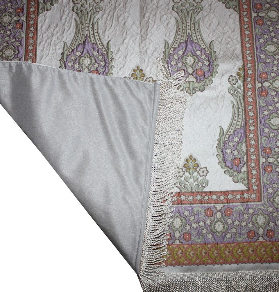 Aydin Prayer Rug Large Wide Luxury Embroidered Islamic Prayer Mat Gift Box 'Jacobean' Tulip- Orange / Purple - Modefa 