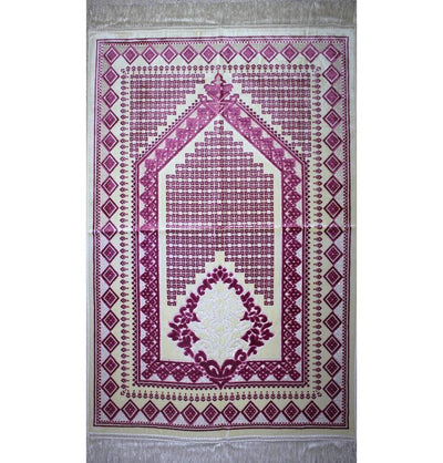 Aydin Prayer Rug Velvet Amber Seccade Islamic Prayer Rug Diamond Tile Pink - Modefa 