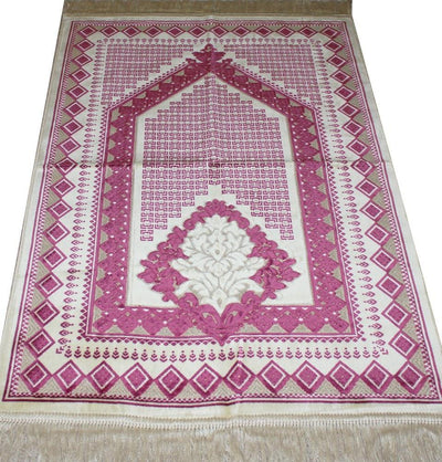 Aydin Prayer Rug Velvet Amber Seccade Islamic Prayer Rug Diamond Tile Pink - Modefa 