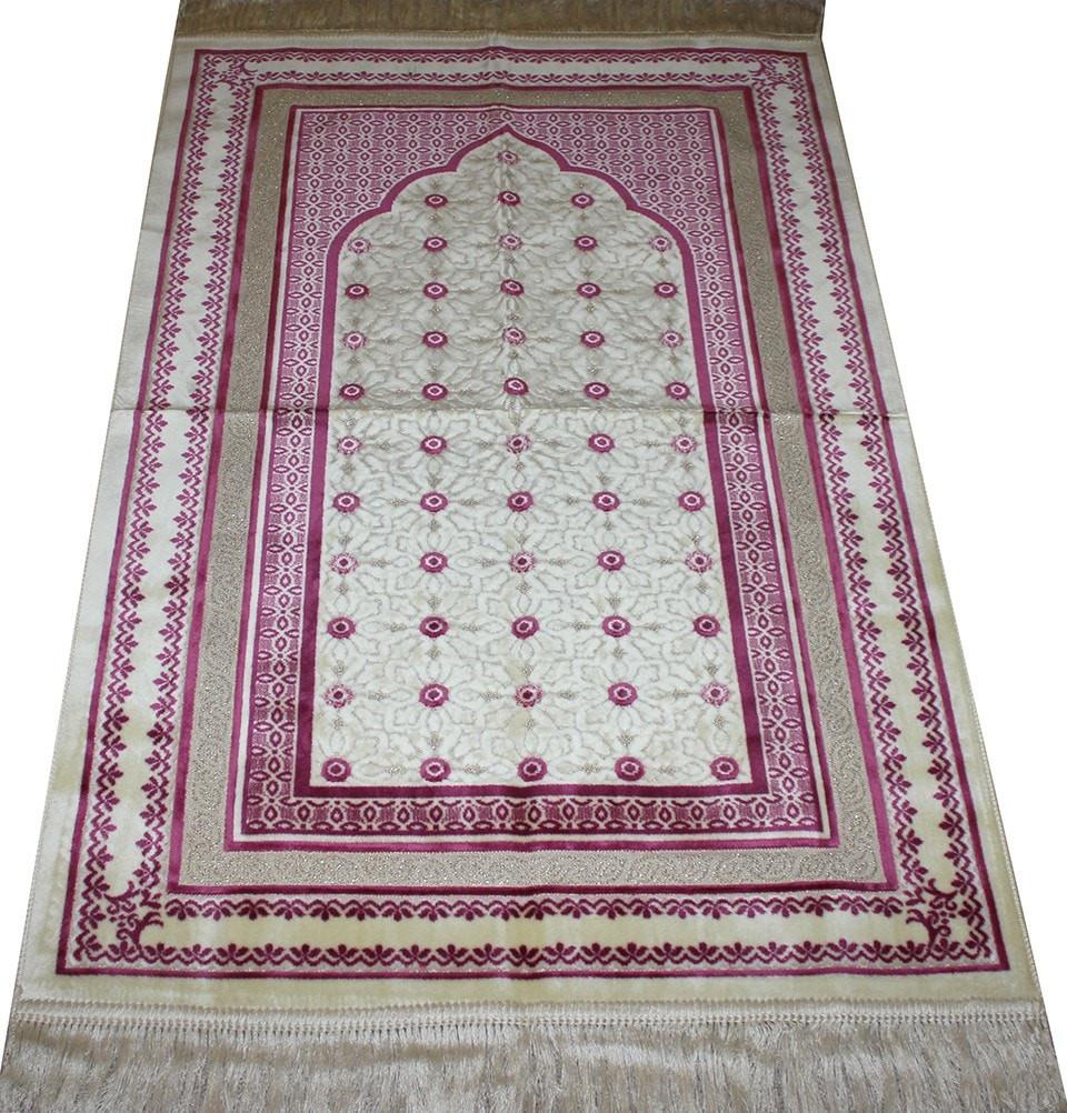 Aydin Prayer Rug Velvet Amber Seccade Prayer Rug Polka Dot Daisy Pink - Modefa 