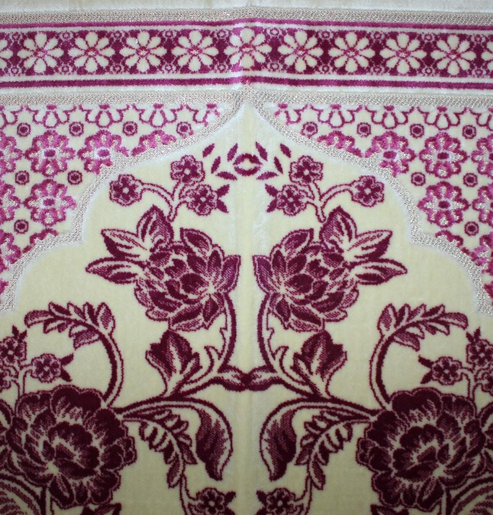 Aydin Prayer Rug Velvet Amber Seccade Prayer Rug Vintage Floral Pink - Modefa 
