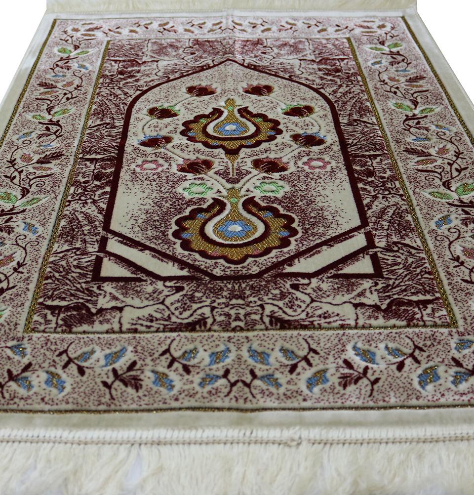 Aydin Prayer Rug Plush Velvet 'Simli' Prayer Rug Red Vine - Modefa 
