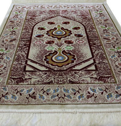 Aydin Prayer Rug Plush Velvet 'Simli' Prayer Rug Red Vine - Modefa 