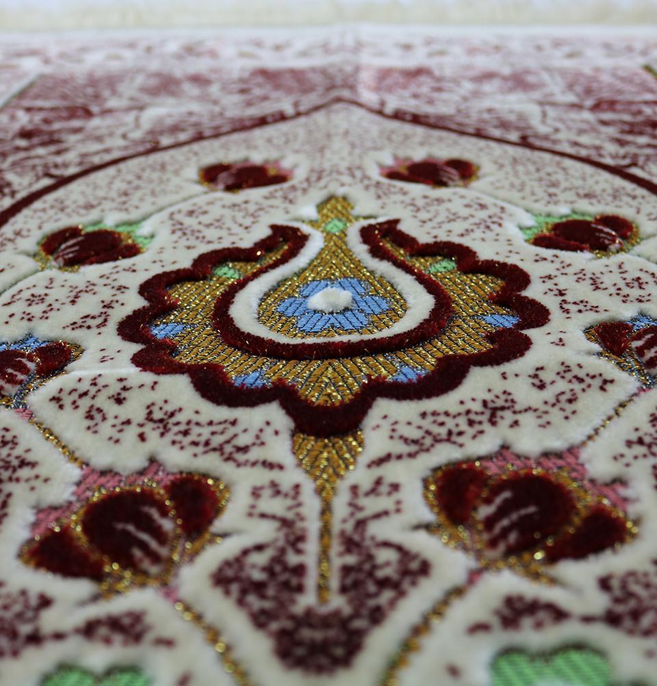 Aydin Prayer Rug Plush Velvet 'Simli' Prayer Rug Red Vine - Modefa 