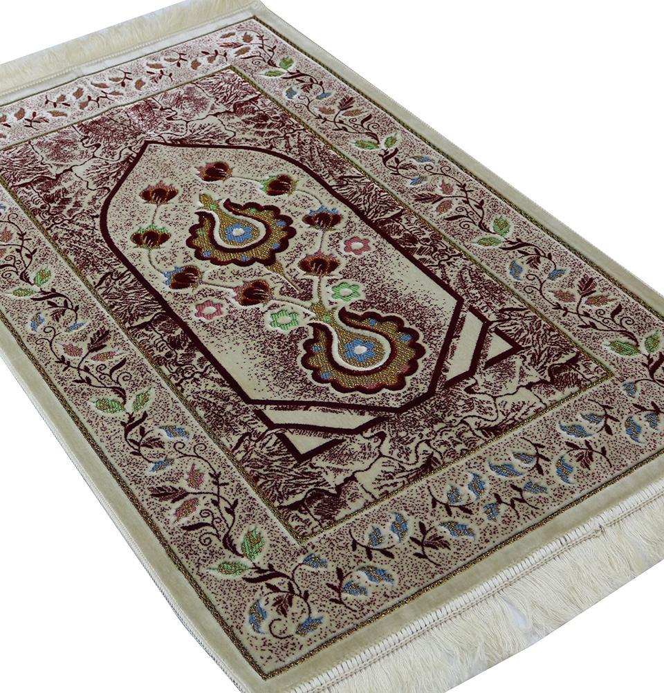 Aydin Prayer Rug Plush Velvet 'Simli' Prayer Rug Red Vine - Modefa 