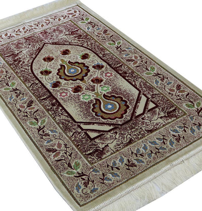 Aydin Prayer Rug Plush Velvet 'Simli' Prayer Rug Red Vine - Modefa 
