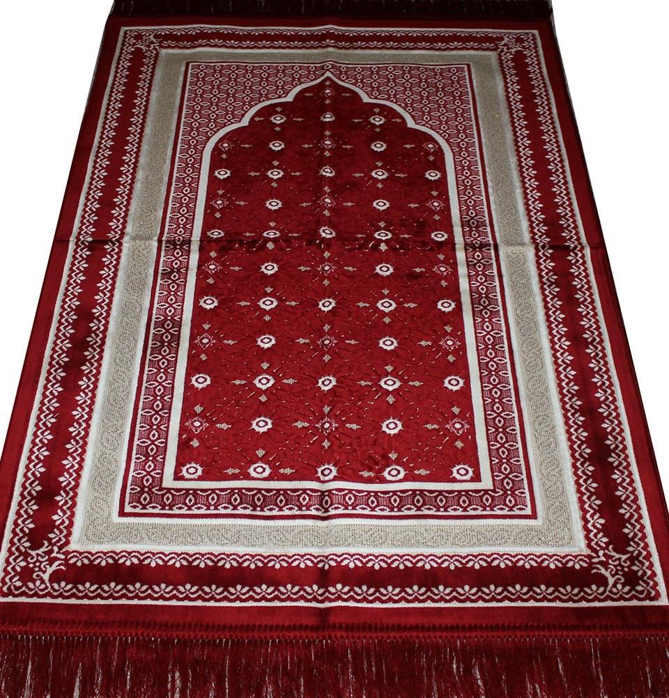 Aydin Prayer Rug Velvet Amber Seccade Prayer Rug Daisy Polka Dot Red - Modefa 