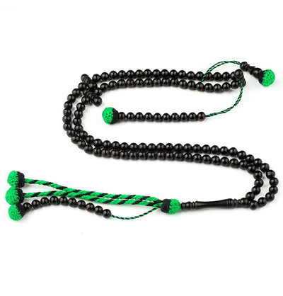 BasmalaBeads African Ebony with Green Tassels 99 Count Prayer Beads