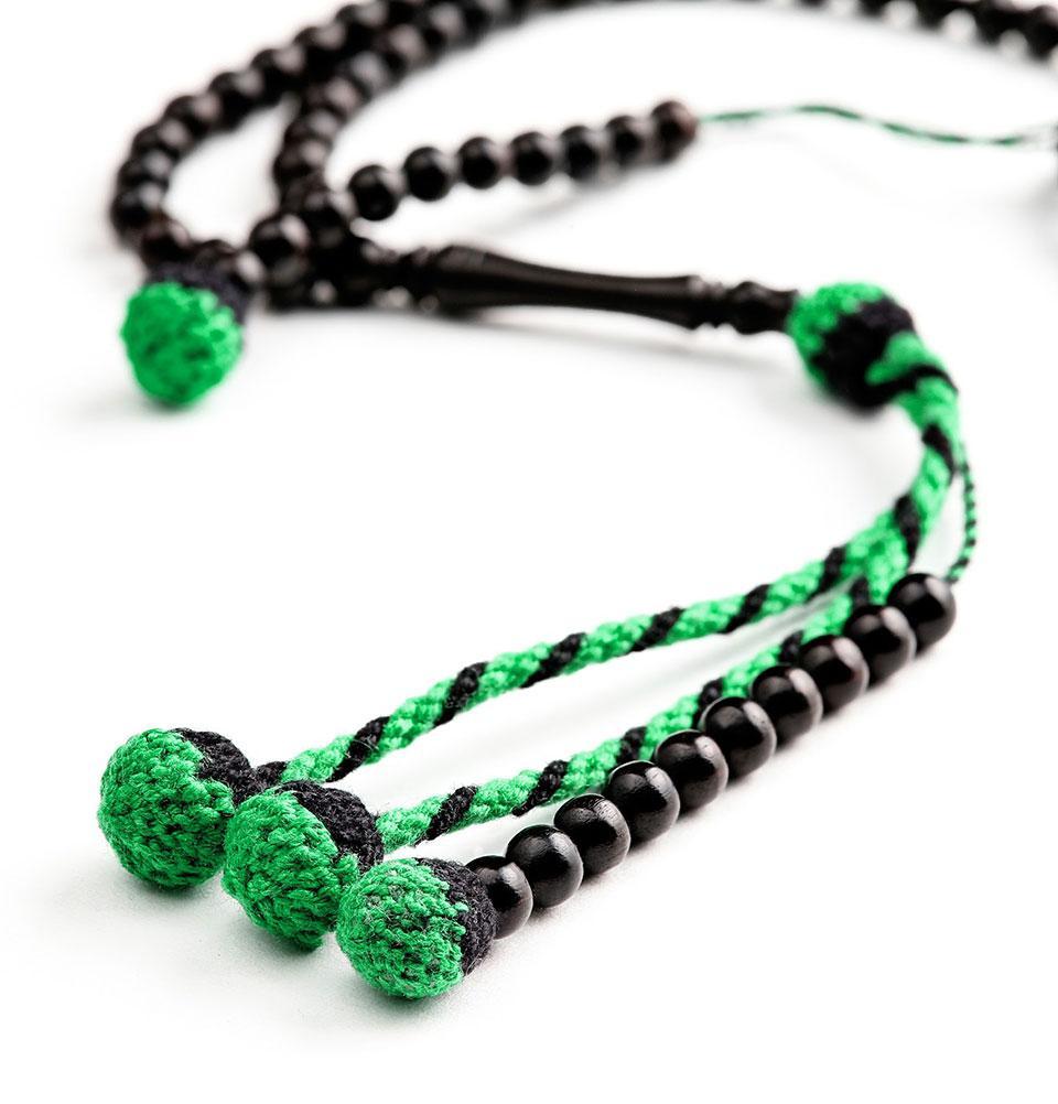BasmalaBeads African Ebony with Green Tassels 99 Count Prayer Beads