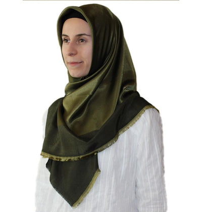 Bonjela scarf Bonjela Twill Large Square Hijab Scarf Reversible Olive Green - Modefa 
