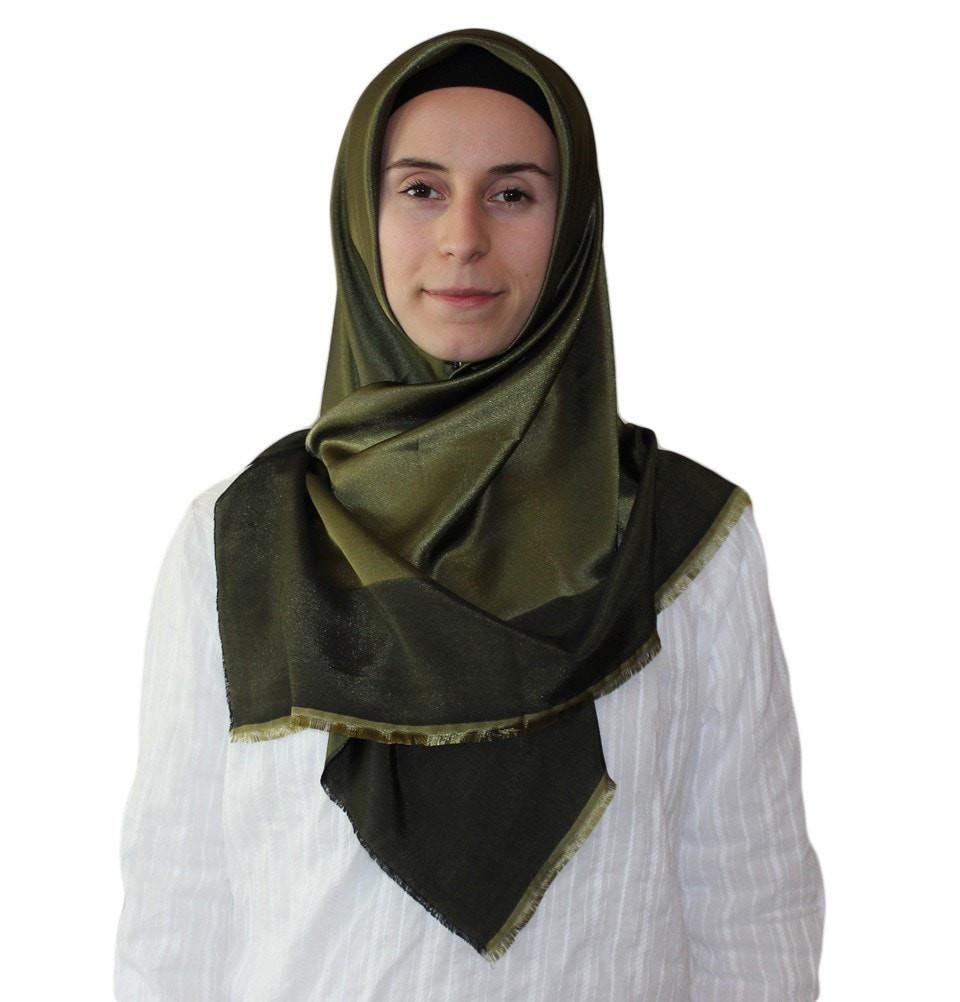 Bonjela scarf Bonjela Twill Large Square Hijab Scarf Reversible Olive Green - Modefa 