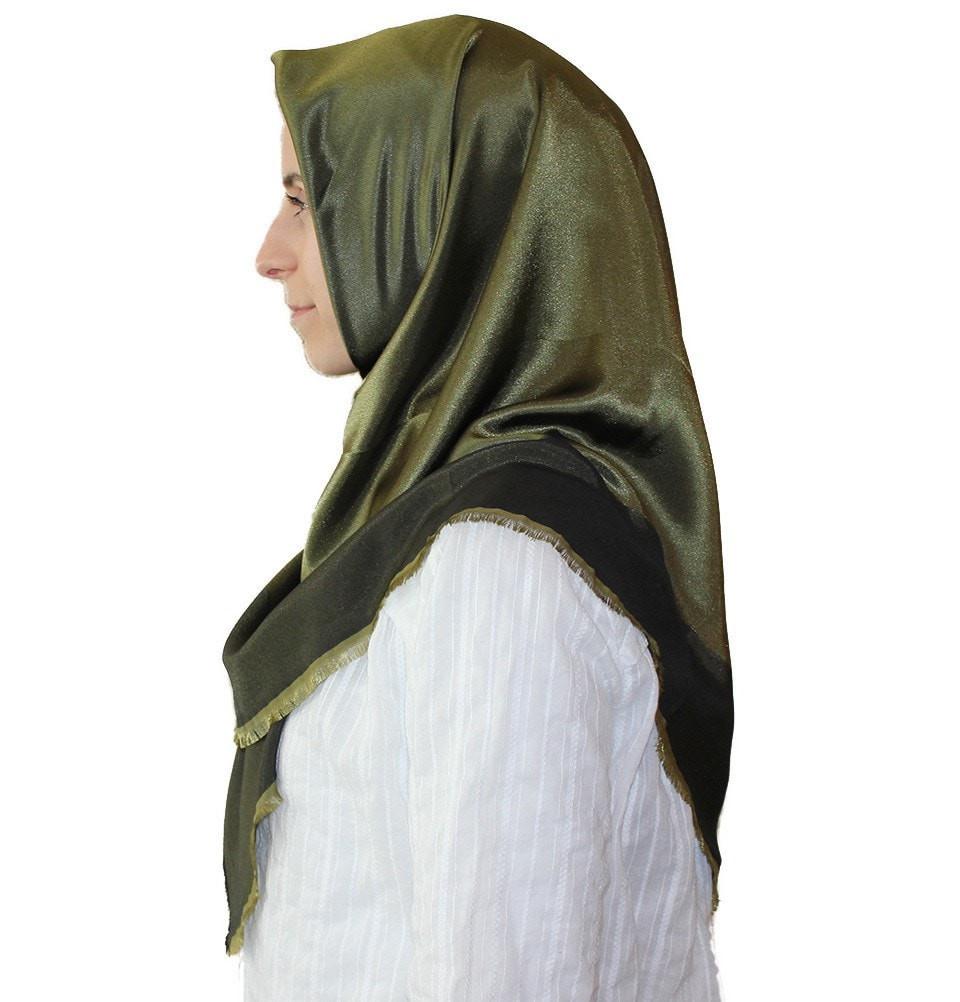 Bonjela scarf Bonjela Twill Large Square Hijab Scarf Reversible Olive Green - Modefa 