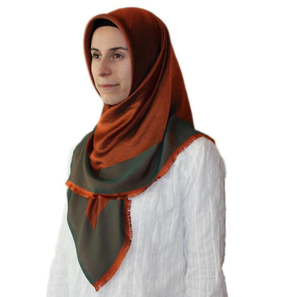 Bonjela scarf Bonjela Twill Large Square Hijab Scarf Reversible Orange / Green - Modefa 