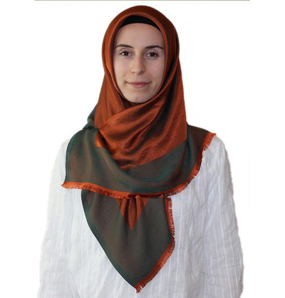 Bonjela scarf Bonjela Twill Large Square Hijab Scarf Reversible Orange / Green - Modefa 