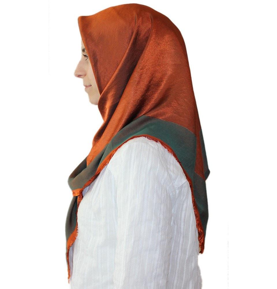Bonjela scarf Bonjela Twill Large Square Hijab Scarf Reversible Orange / Green - Modefa 