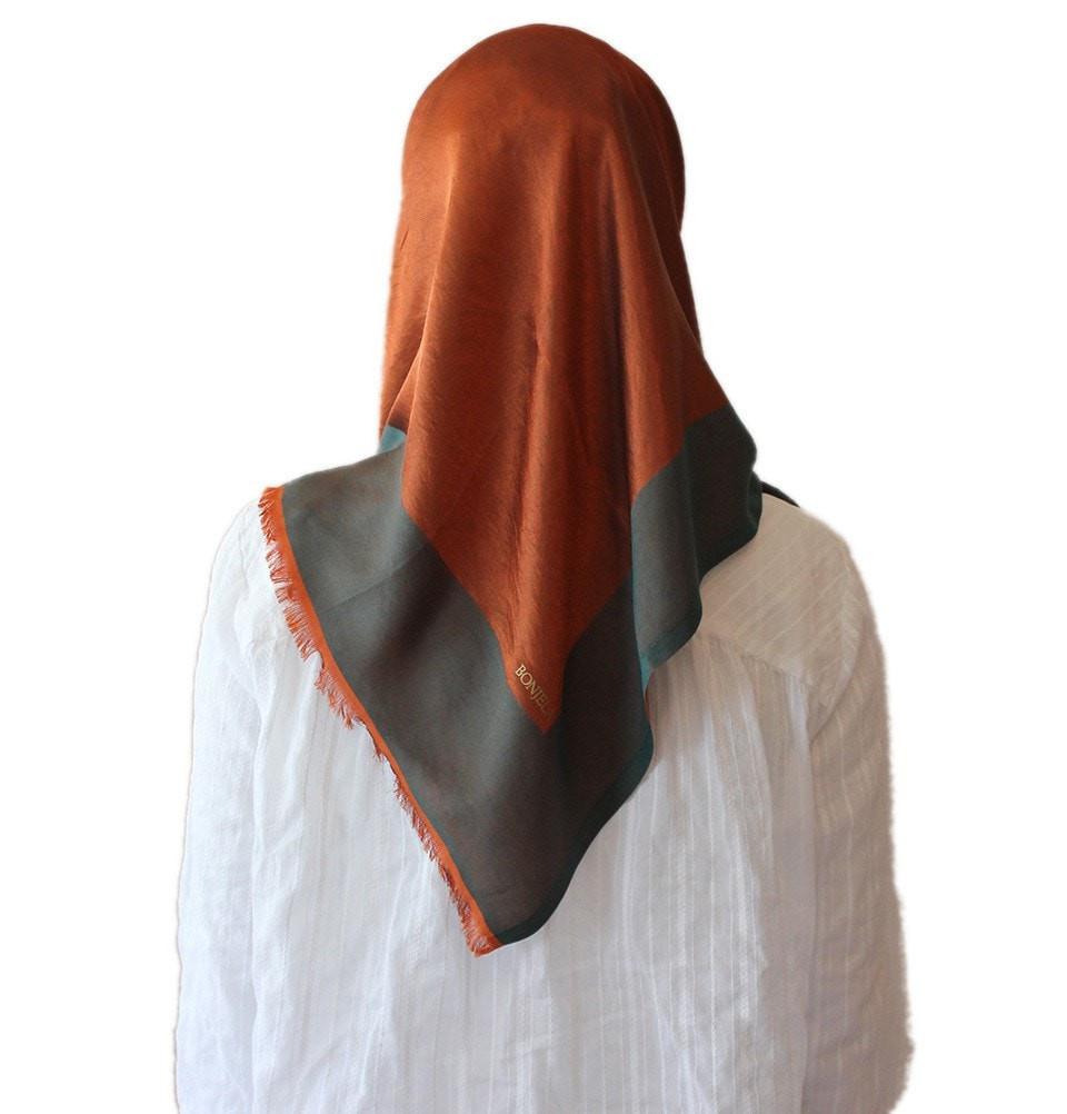Bonjela scarf Bonjela Twill Large Square Hijab Scarf Reversible Orange / Green - Modefa 